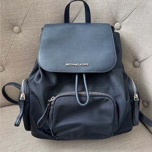 Michael Kors Black Nylon Drawstring Backpack with Gold Logo